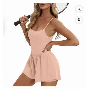 Tennis Romper Women Small Peach Pink Athletic Skort Dress Pickleball